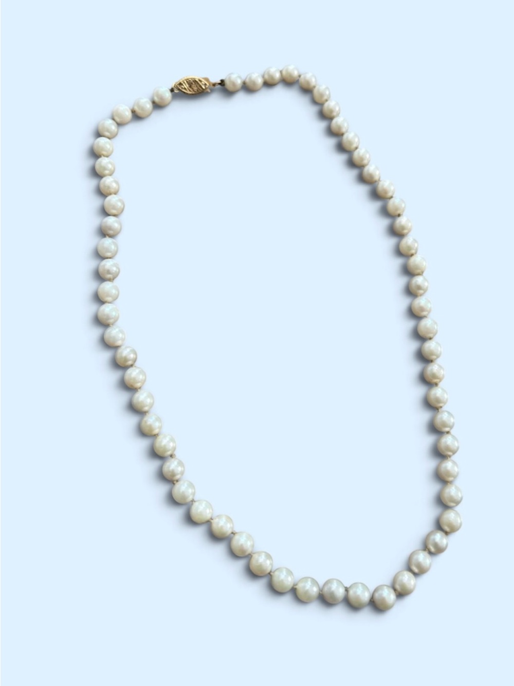Vintage Genuine Cultured Pearl Necklace With 14K Gold Filigree Clasp